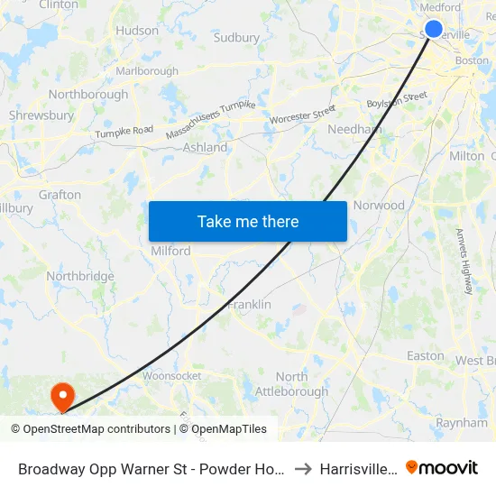 Broadway Opp Warner St - Powder House Sq to Harrisville, RI map