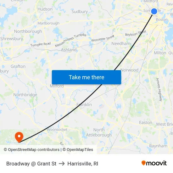 Broadway @ Grant St to Harrisville, RI map