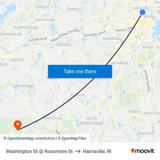 Washington St @ Rossmore St to Harrisville, RI map