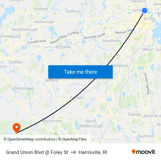 Grand Union Blvd @ Foley St to Harrisville, RI map
