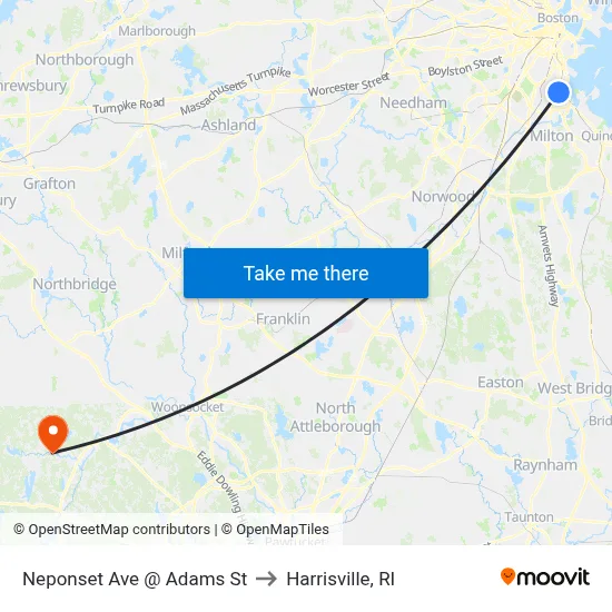 Neponset Ave @ Adams St to Harrisville, RI map