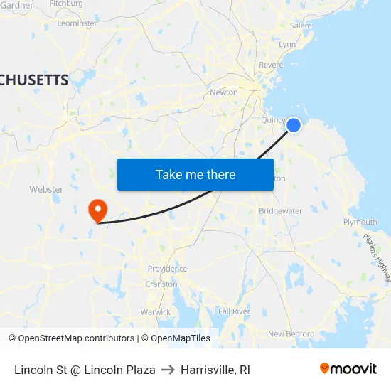 Lincoln St @ Lincoln Plaza to Harrisville, RI map