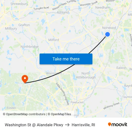 Washington St @ Alandale Pkwy to Harrisville, RI map