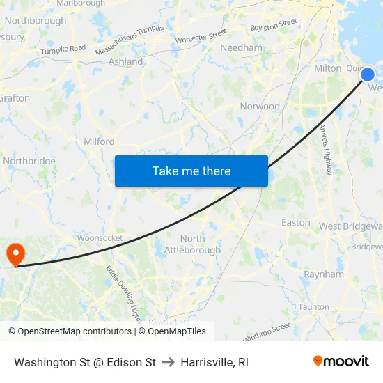 Washington St @ Edison St to Harrisville, RI map