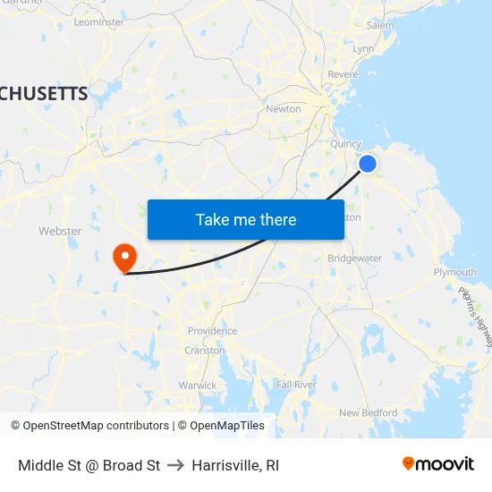 Middle St @ Broad St to Harrisville, RI map
