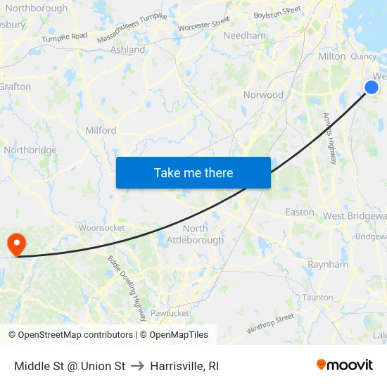 Middle St @ Union St to Harrisville, RI map