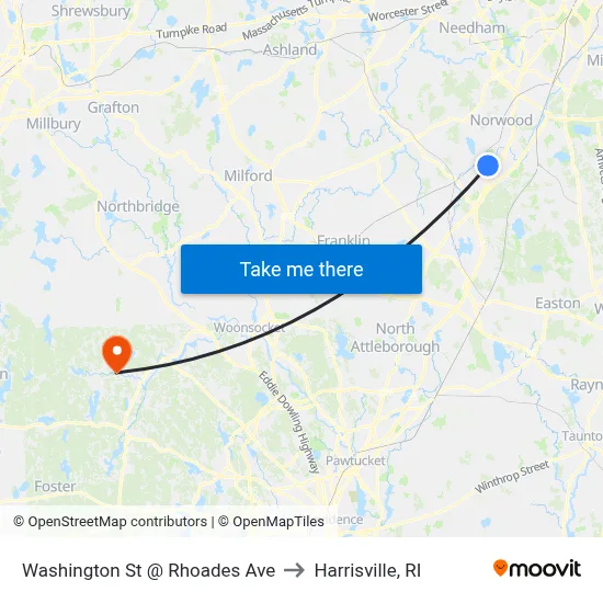 Washington St @ Rhoades Ave to Harrisville, RI map