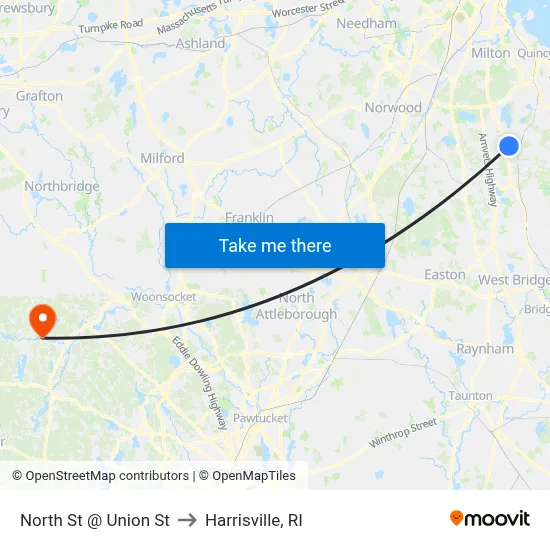 North St @ Union St to Harrisville, RI map