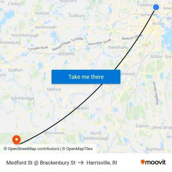 Medford St @ Brackenbury St to Harrisville, RI map