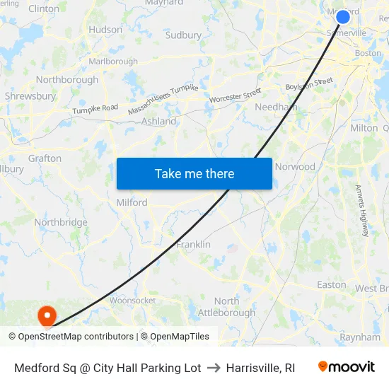 Medford Sq @ City Hall Parking Lot to Harrisville, RI map