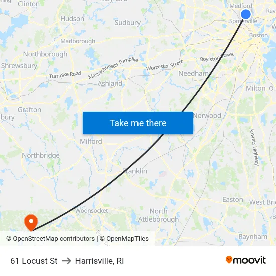 61 Locust St to Harrisville, RI map