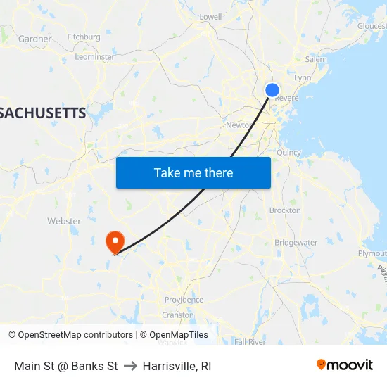 Main St @ Banks St to Harrisville, RI map