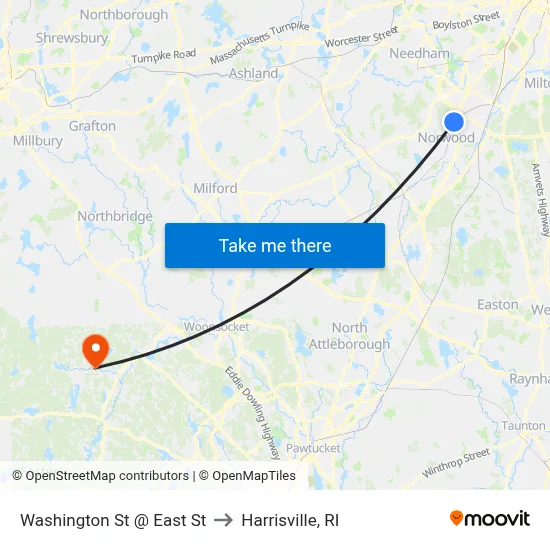 Washington St @ East St to Harrisville, RI map