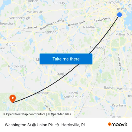 Washington St @ Union Pk to Harrisville, RI map