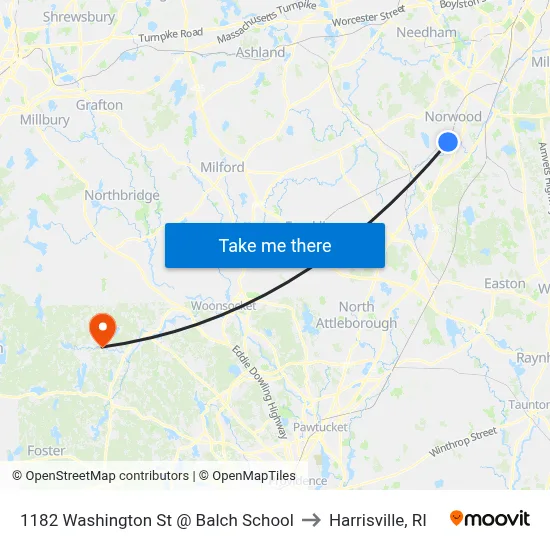 1182 Washington St @ Balch School to Harrisville, RI map