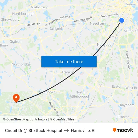 Circuit Dr @ Shattuck Hospital to Harrisville, RI map