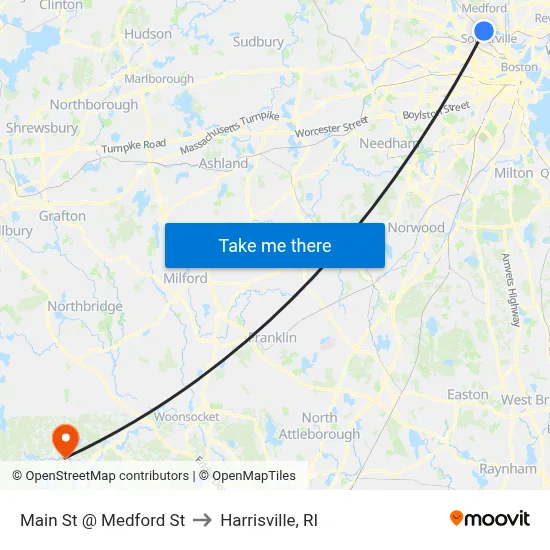 Main St @ Medford St to Harrisville, RI map