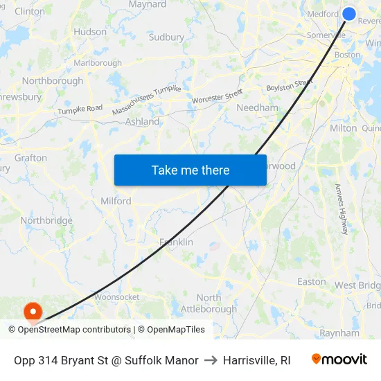 Opp 314 Bryant St @ Suffolk Manor to Harrisville, RI map