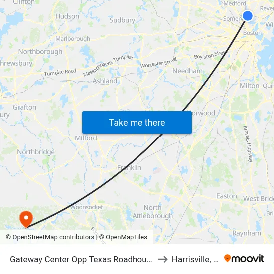 Gateway Center Opp Texas Roadhouse to Harrisville, RI map