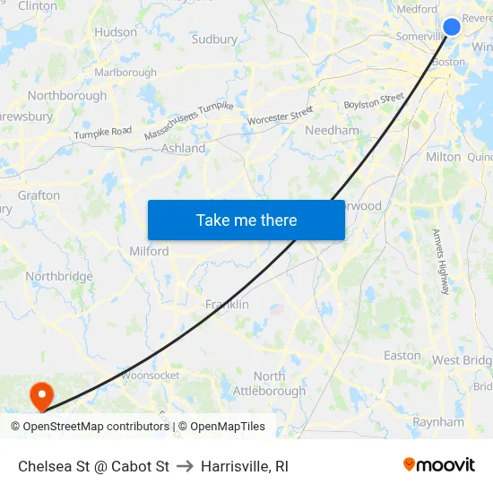 Chelsea St @ Cabot St to Harrisville, RI map