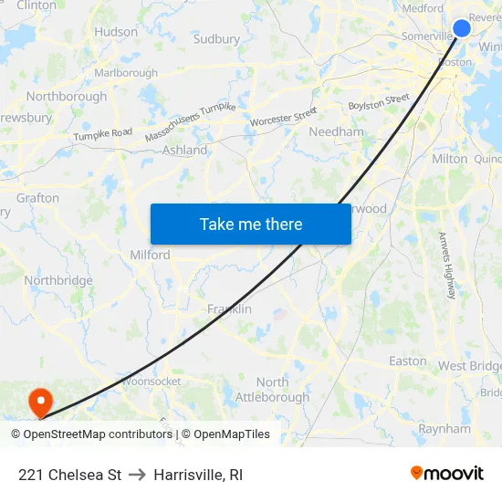 221 Chelsea St to Harrisville, RI map