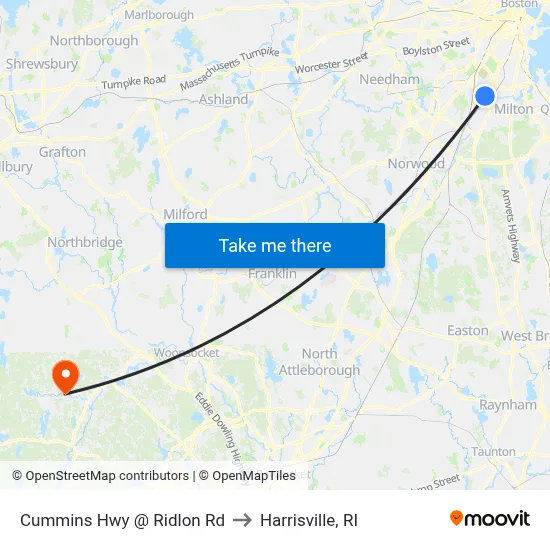 Cummins Hwy @ Ridlon Rd to Harrisville, RI map