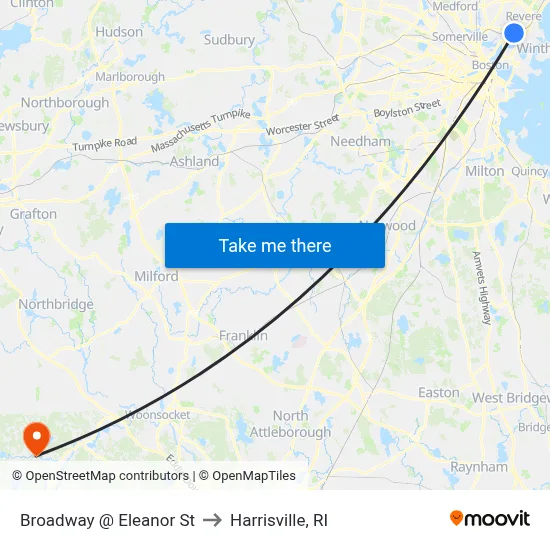 Broadway @ Eleanor St to Harrisville, RI map