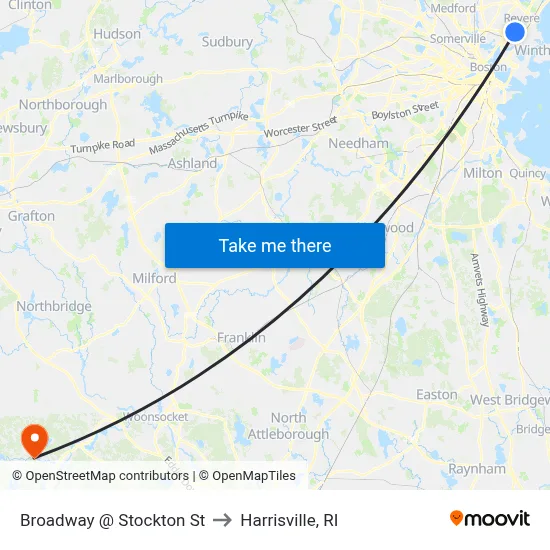 Broadway @ Stockton St to Harrisville, RI map