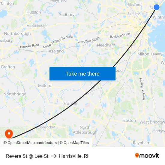 Revere St @ Lee St to Harrisville, RI map