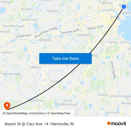 Beach St @ Cary Ave to Harrisville, RI map