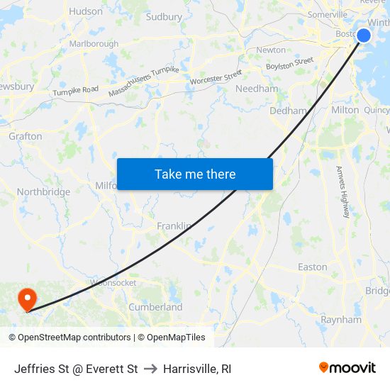 Jeffries St @ Everett St to Harrisville, RI map