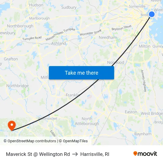 Maverick St @ Wellington Rd to Harrisville, RI map