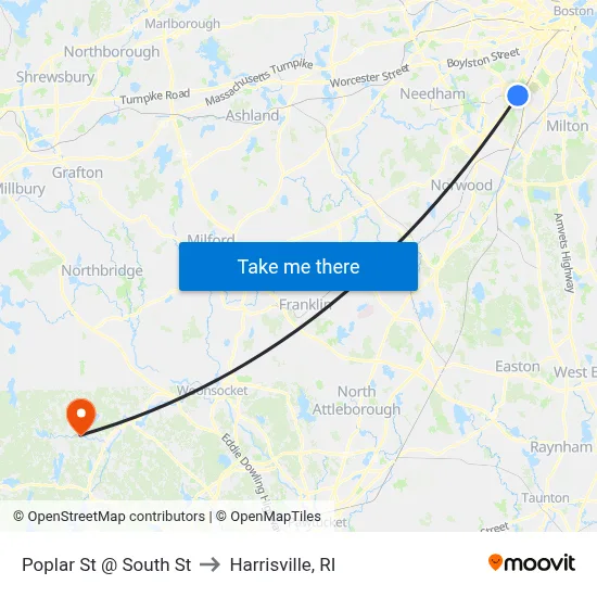 Poplar St @ South St to Harrisville, RI map