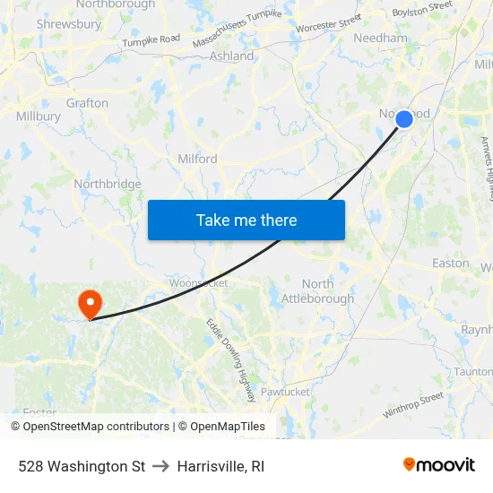 528 Washington St to Harrisville, RI map