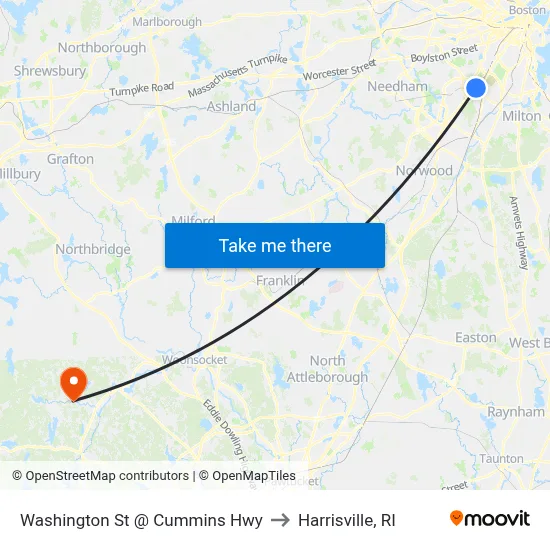 Washington St @ Cummins Hwy to Harrisville, RI map