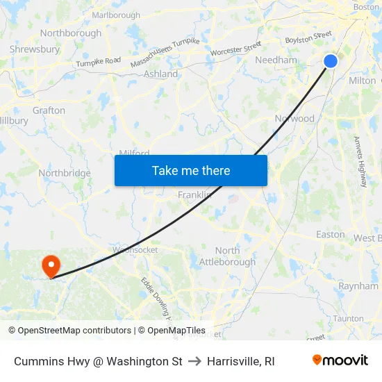 Cummins Hwy @ Washington St to Harrisville, RI map