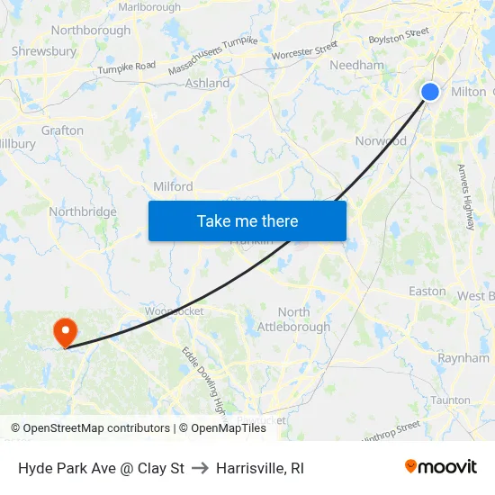 Hyde Park Ave @ Clay St to Harrisville, RI map