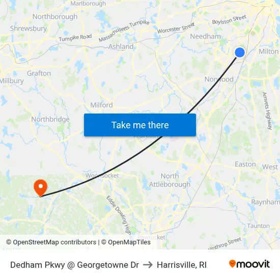 Dedham Pkwy @ Georgetowne Dr to Harrisville, RI map