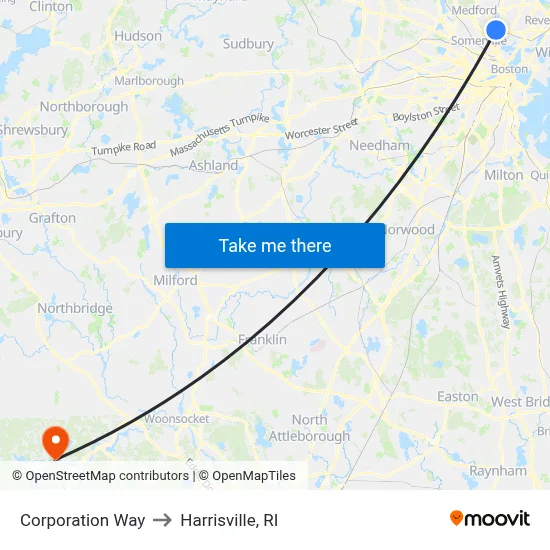 Corporation Way to Harrisville, RI map