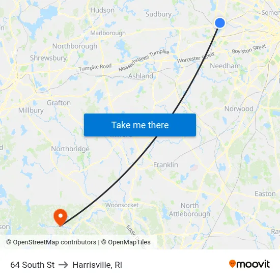 64 South St to Harrisville, RI map