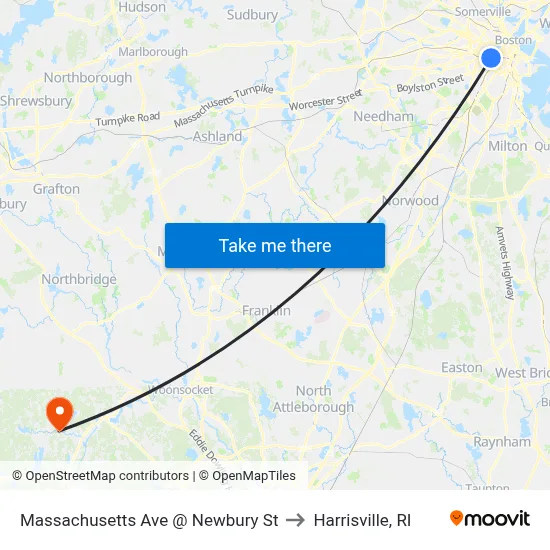 Massachusetts Ave @ Newbury St to Harrisville, RI map