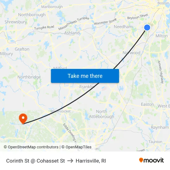 Corinth St @ Cohasset St to Harrisville, RI map