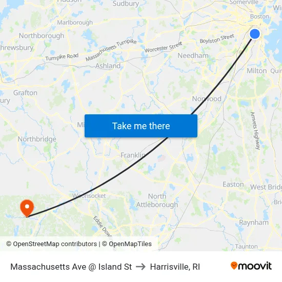 Massachusetts Ave @ Island St to Harrisville, RI map