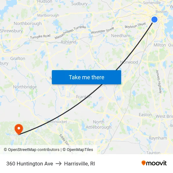 360 Huntington Ave to Harrisville, RI map