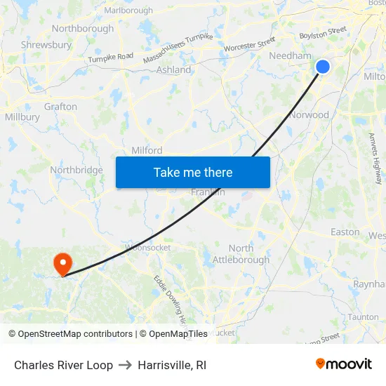 Charles River Loop to Harrisville, RI map
