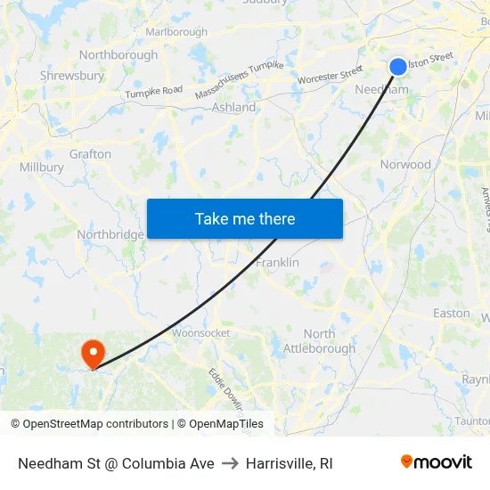 Needham St @ Columbia Ave to Harrisville, RI map