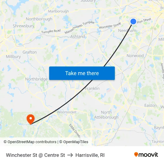 Winchester St @ Centre St to Harrisville, RI map