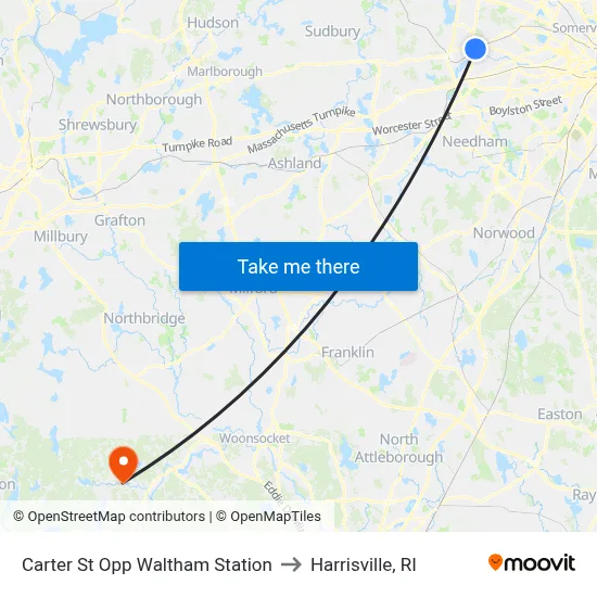 Carter St Opp Waltham Station to Harrisville, RI map