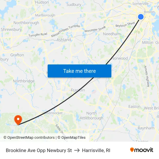Brookline Ave Opp Newbury St to Harrisville, RI map