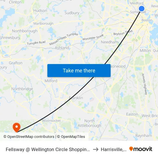 Fellsway @ Wellington Circle Shopping Ctr to Harrisville, RI map